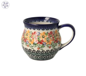 Cup V 0,33 L Pomarańczowe Kwiaty Bolesławiec Pottery 