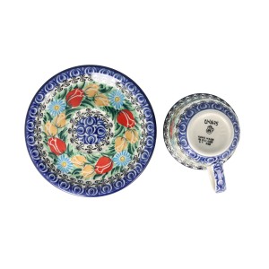 Filiżanka i spodek Ceramika Artystyczna Bolesławiec do herbaty V 0,18 L F770K dekU4475