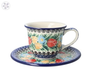 Filiżanka i spodek Ceramika Artystyczna Bolesławiec do herbaty V 0,18 L F770K dekU4475