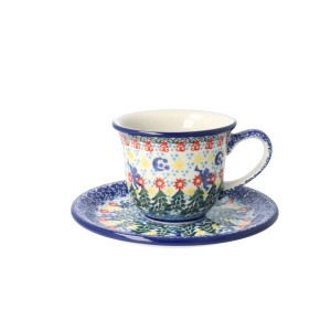 Filiżanka i spodek Ceramika Artystyczna Bolesławiec do herbaty V 0,18 L F770K dekU4173