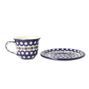 Filiżanka i spodek do herbaty V 0,18 L Ceramika Artystyczna Bolesławiec F770K dek70X