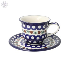 Filiżanka i spodek do herbaty V 0,18 L Ceramika Artystyczna Bolesławiec F770K dek70X