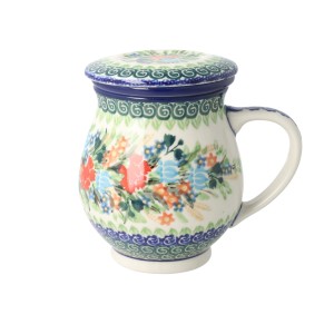 Kubek do ziół z sitkiem V 0,4 L Ceramika Artystyczna Bolesławiec C47 dekU3195