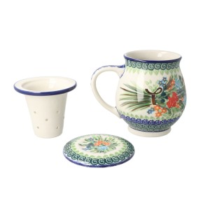 Kubek do ziół z sitkiem V 0,4 L Ceramika Artystyczna Bolesławiec C47 dekU3195