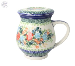 Kubek do ziół z sitkiem V 0,4 L Ceramika Artystyczna Bolesławiec C47 dekU3195