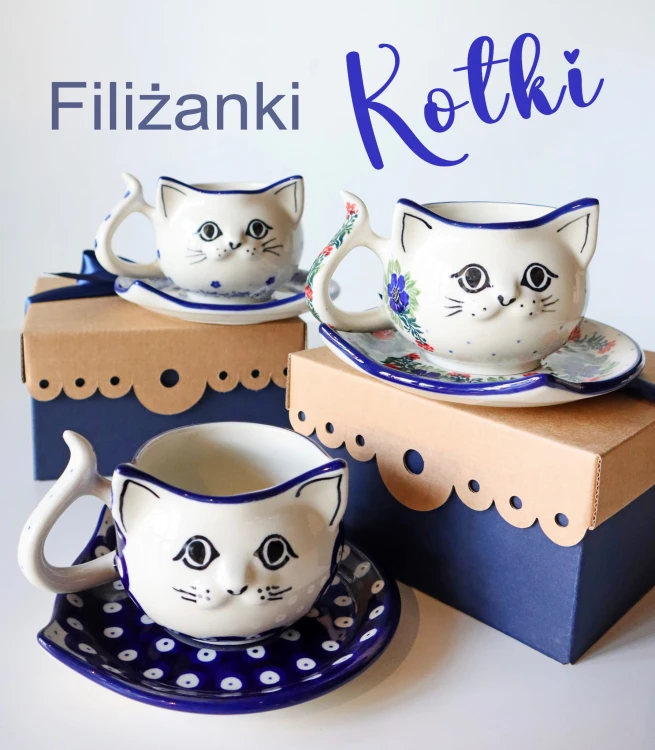Filiżanka i spodek kotek V 0,25 L Ceramika Artystyczna Bolesławiec H16 dek70AX