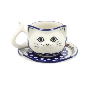 Filiżanka i spodek kotek V 0,25 L Ceramika Artystyczna Bolesławiec H16 dek70X