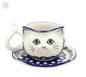 Filiżanka i spodek kotek V 0,25 L Ceramika Artystyczna Bolesławiec H16 dek70X