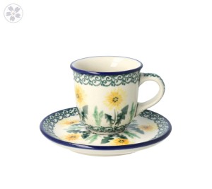 Cup and saucer V 0,06 L B10 dek2638X Bolesławiec Pottery