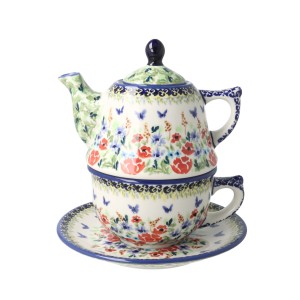 Zestaw do parzenia herbaty, czajnik 0,42 L + filiżanka 0,33 L + spodek C027 JZ71 Manufaktura w Bolesławcu