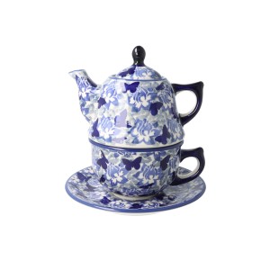 Zestaw do parzenia herbaty, czajnik 0,42 L + filiżanka 0,33 L + spodek C027 AS56 Manufaktura w Bolesławcu