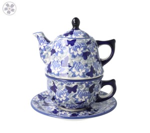 Zestaw do parzenia herbaty, czajnik 0,42 L + filiżanka 0,33 L + spodek C027 AS56 Manufaktura w Bolesławcu