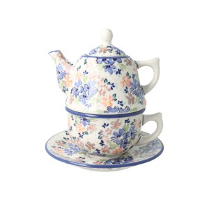 Zestaw do parzenia herbaty, czajnik 0,42 L + filiżanka 0,33 L + spodek C027 JZ78 Manufaktura w Bolesławcu