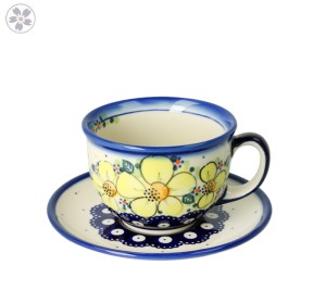 Cup and saucer V 0,2 L Buttercup Bolesławiec Pottery Galia