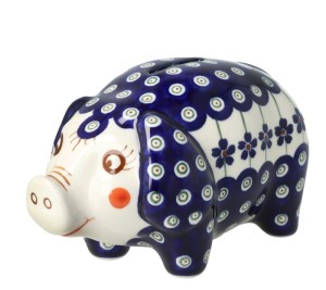 Piggy bank h 9,3 ø 15,5 x 9,8 cm GU1815DEK166A Bolesławiec Pottery