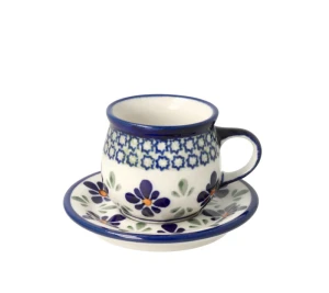 Cup and saucer V 0,07 L ø 10 cm GU1121DEKDU60 Bolesławiec Pottery