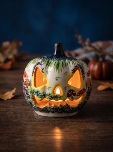 Lampion dynia Halloween wys. 10,5 cm Grzybki Ceramika Bolesławiec Galia