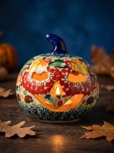Lampion dynia wys. 14 cm Halloween Jeż Ceramika Bolesławiec Galia