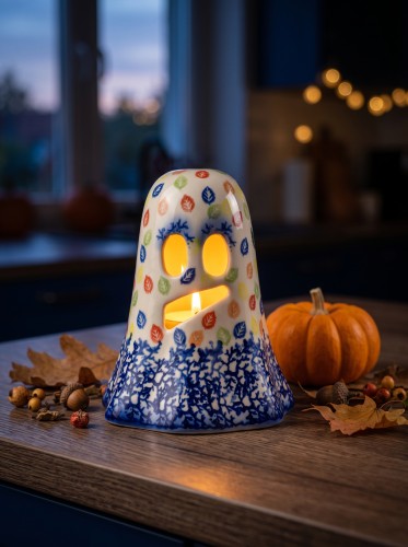 Duszek lampion wys. 13,5 cm Liście Ceramika Bolesławiec Galia