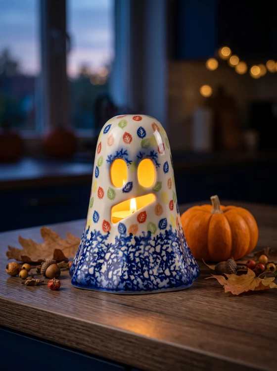 Duszek lampion wys. 13,5 cm Liście Ceramika Bolesławiec Galia