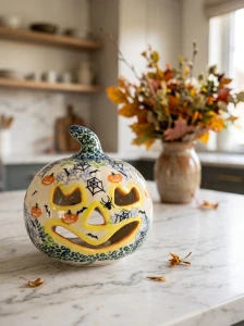 Lampion dynia wys. 14 cm Halloween Pająki Ceramika Bolesławiec Galia