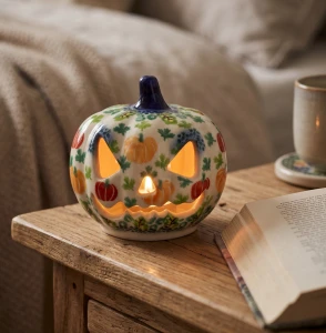 Lampion dynia Halloween wys. 10,5 cm Kolorowe dynie Ceramika Bolesławiec Galia