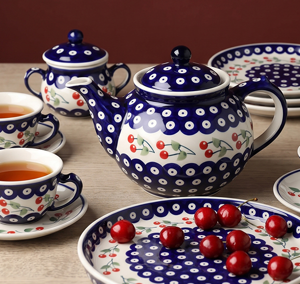 Ceramiczne naczynia, ręcznie malowane, ceramika artystyczna bolesławiec, manufaktura bolesławiec, dekoracja 70WI wiśnie