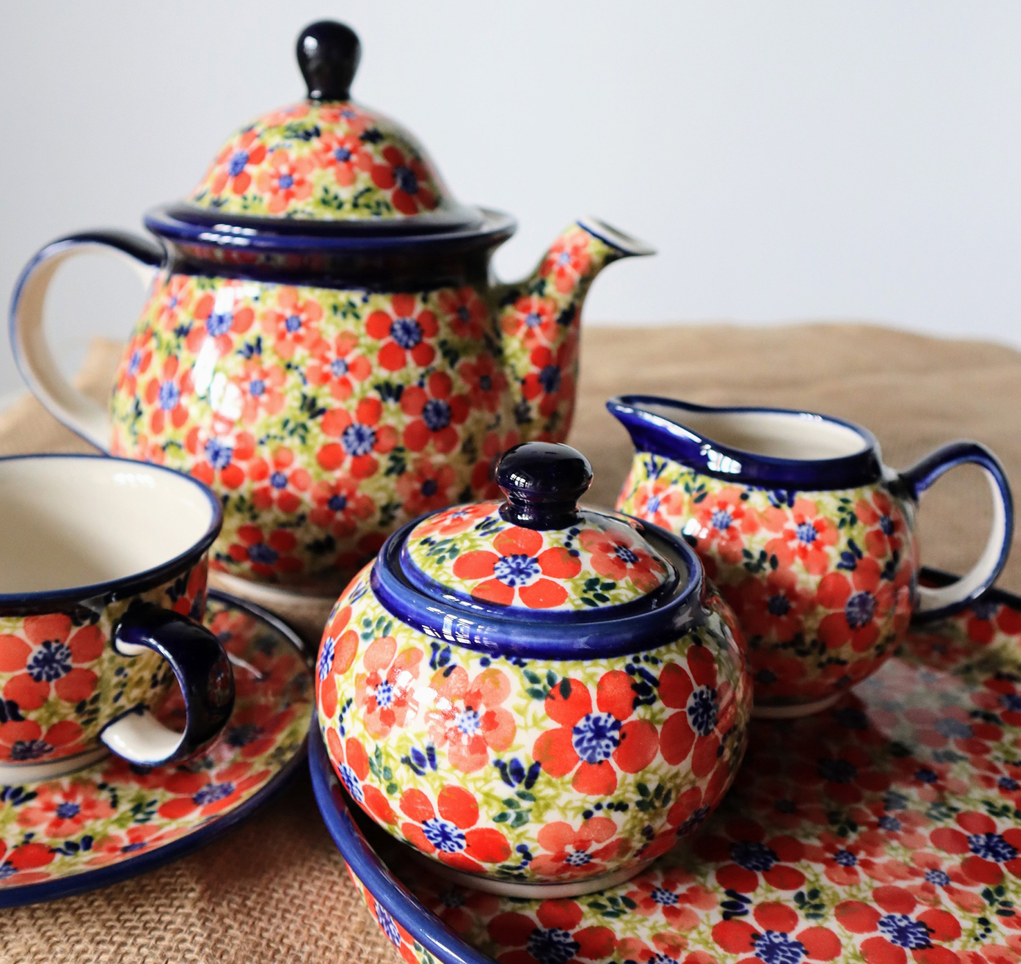 Ceramiczne naczynia, ręcznie malowane, ceramika artystyczna bolesławiec dekoracja DU205 kwiatki, zakłady ceramiczne bolesławiec