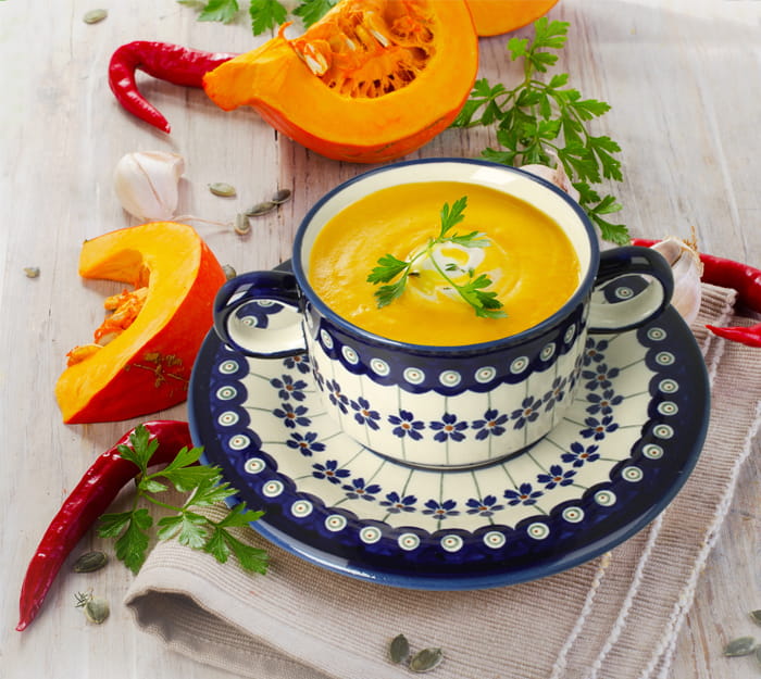 Bulionówka i spodek  oryginalna bolesławiec w niebieskie wzory