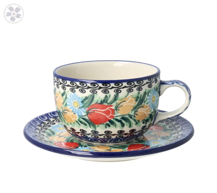 Filiżanka i spodek Ceramika Artystyczna Bolesławiec do kawy V 0,2 L F768K dekU4475