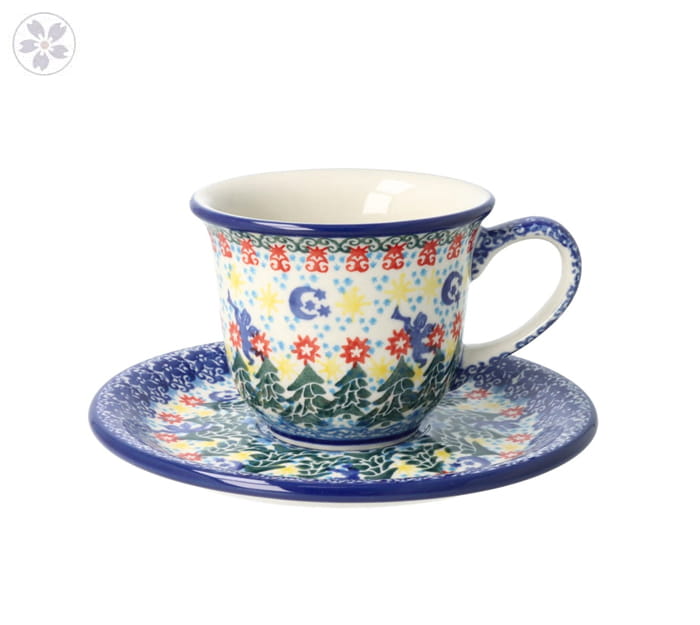 Filiżanka i spodek Ceramika Artystyczna Bolesławiec do herbaty V 0,18 L F770K dekU4173