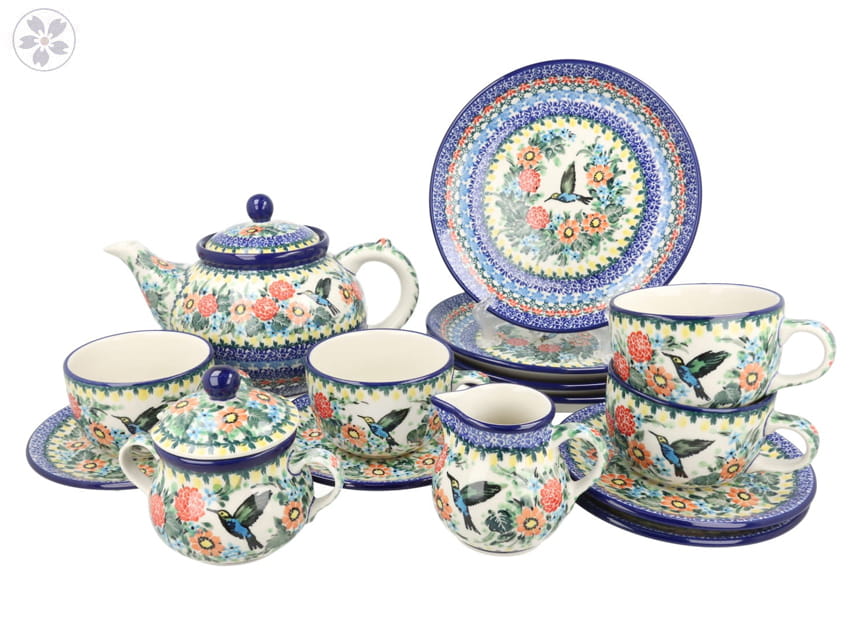 Serwis kawowo herbaciany dla 4 osób Ceramika Artystyczna Bolesławiec dekU3357