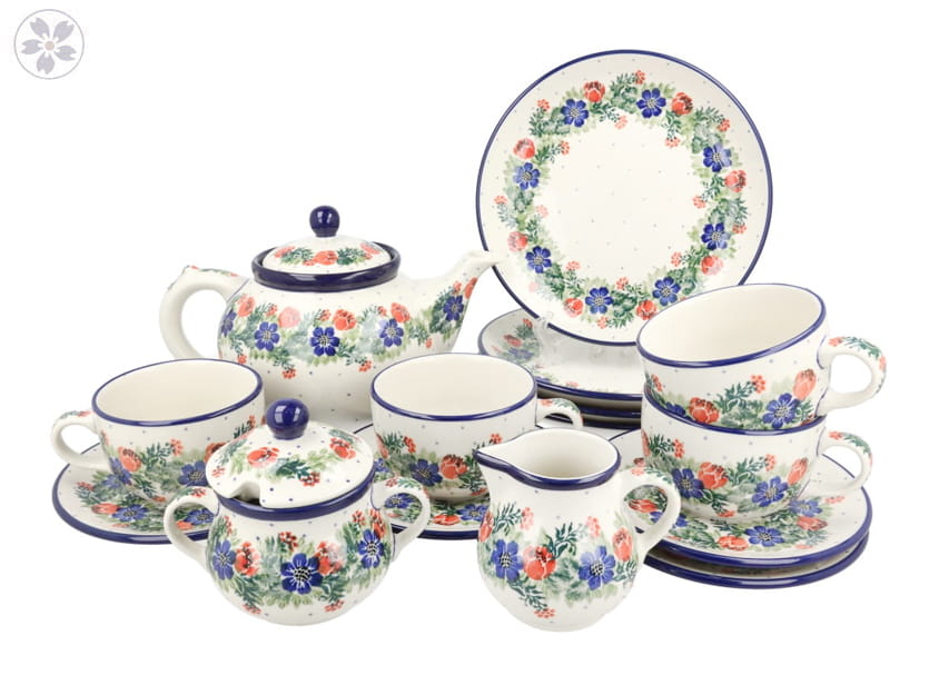 Serwis kawowo herbaciany dla 4 osób Ceramika Artystyczna Bolesławiec dek1535X