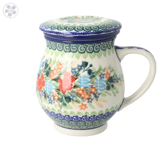 Kubek do ziół z sitkiem V 0,4 L Ceramika Artystyczna Bolesławiec C47 dekU3195