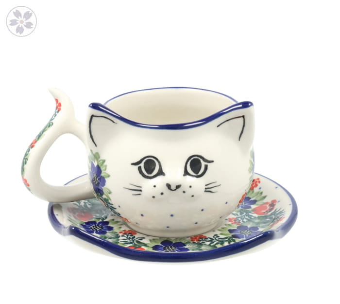 Filiżanka i spodek kotek V 0,25 L Ceramika Artystyczna Bolesławiec H16 dek1535X
