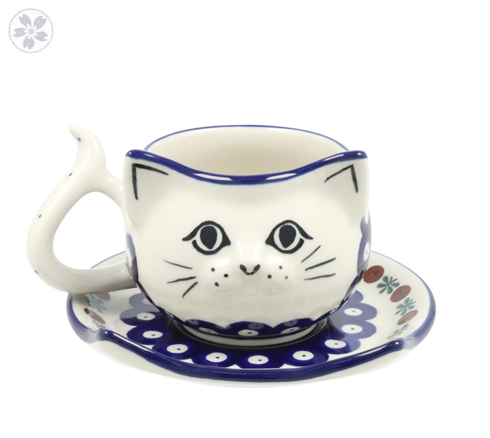 Filiżanka i spodek kotek V 0,25 L Ceramika Artystyczna Bolesławiec H16 dek70X