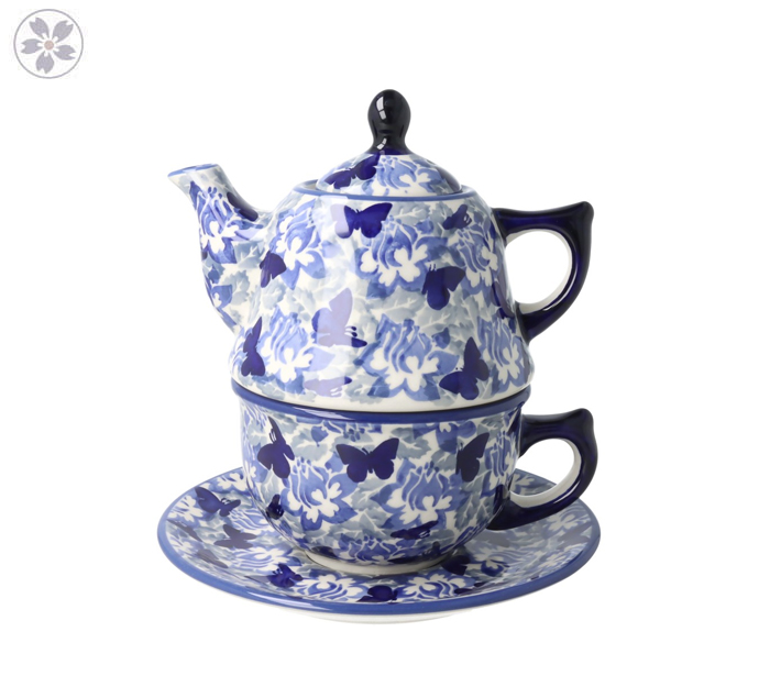 Zestaw do parzenia herbaty, czajnik 0,42 L + filiżanka 0,33 L + spodek C027 AS56 Manufaktura w Bolesławcu