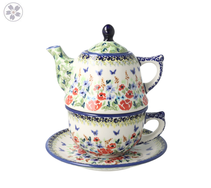 Zestaw do parzenia herbaty, czajnik 0,42 L + filiżanka 0,33 L + spodek C027 JZ71 Manufaktura w Bolesławcu