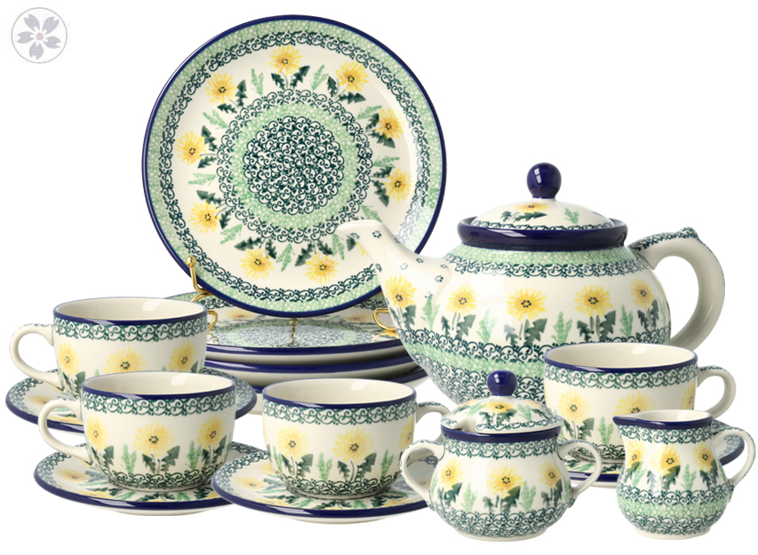 Serwis kawowo herbaciany dla 4 osób Ceramika Artystyczna Bolesławiec dek2638X